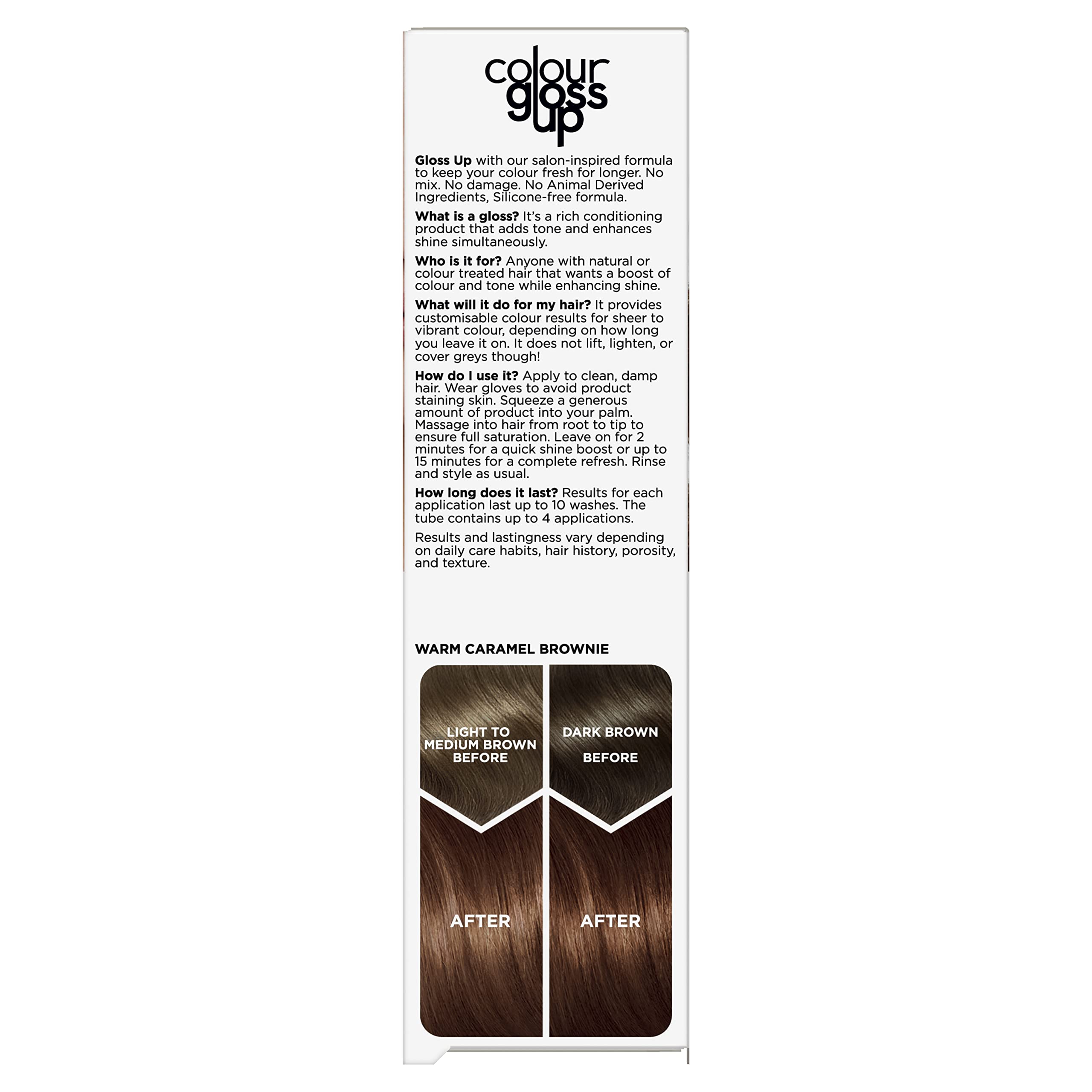 Clairol Colour Gloss Up tube showing Warm Caramel Brownie shade