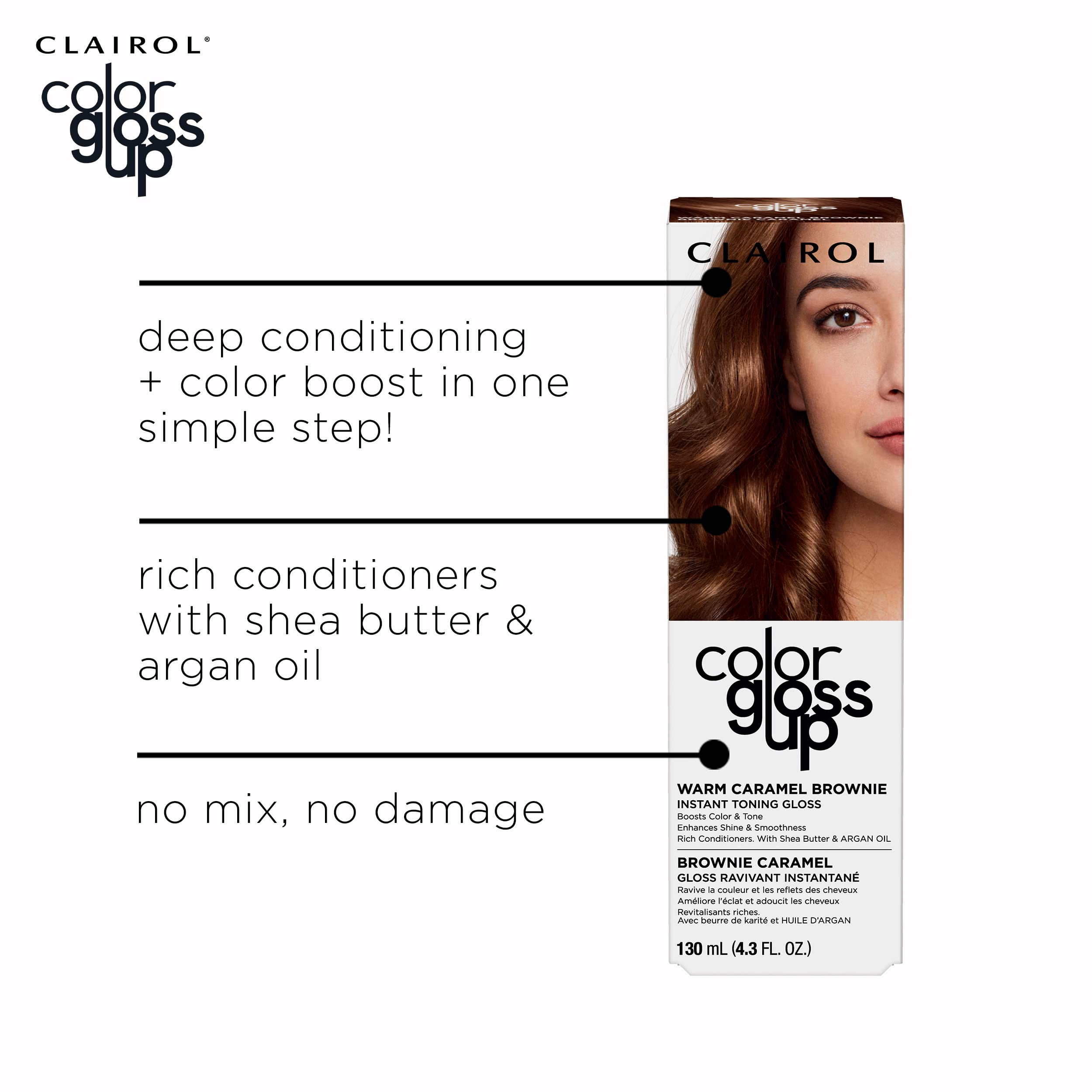 Side view of Clairol Colour Gloss Up 130ml packaging