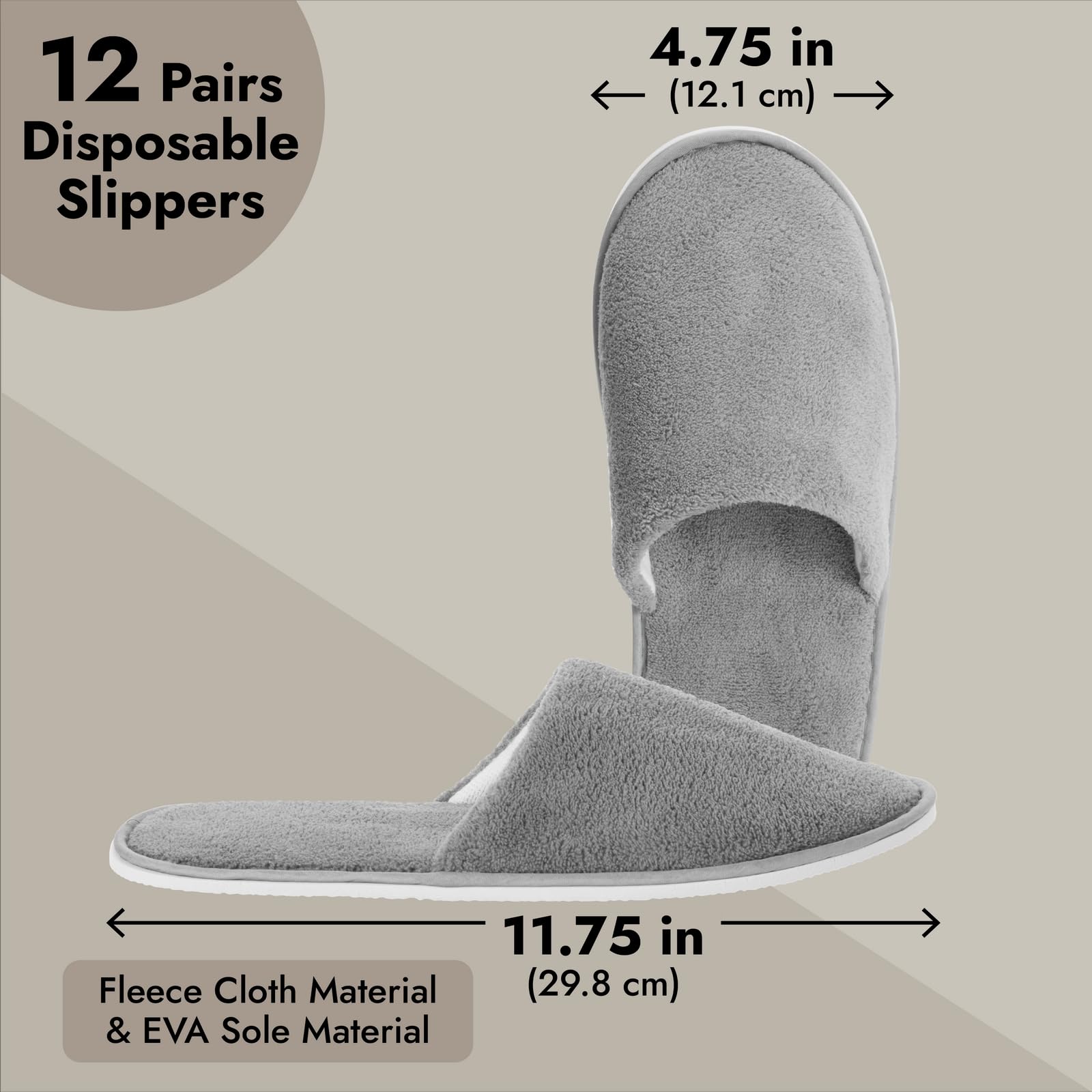 Side profile of the unisex gray fleece travel slippers highlighting the thick cushioned footbed construction.