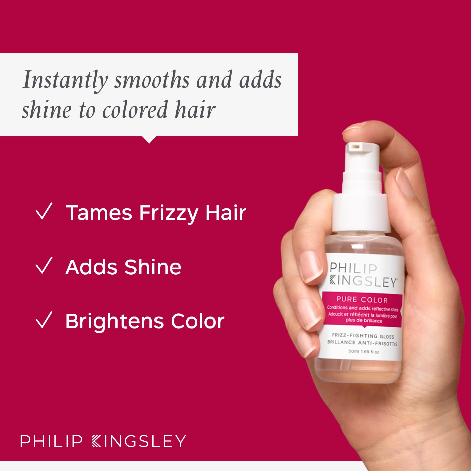 Philip Kingsley anti-frizz gloss bottle packaging