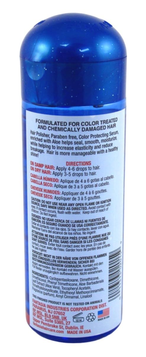 Back of Fantasia Hair Polisher bottle showing ingredients