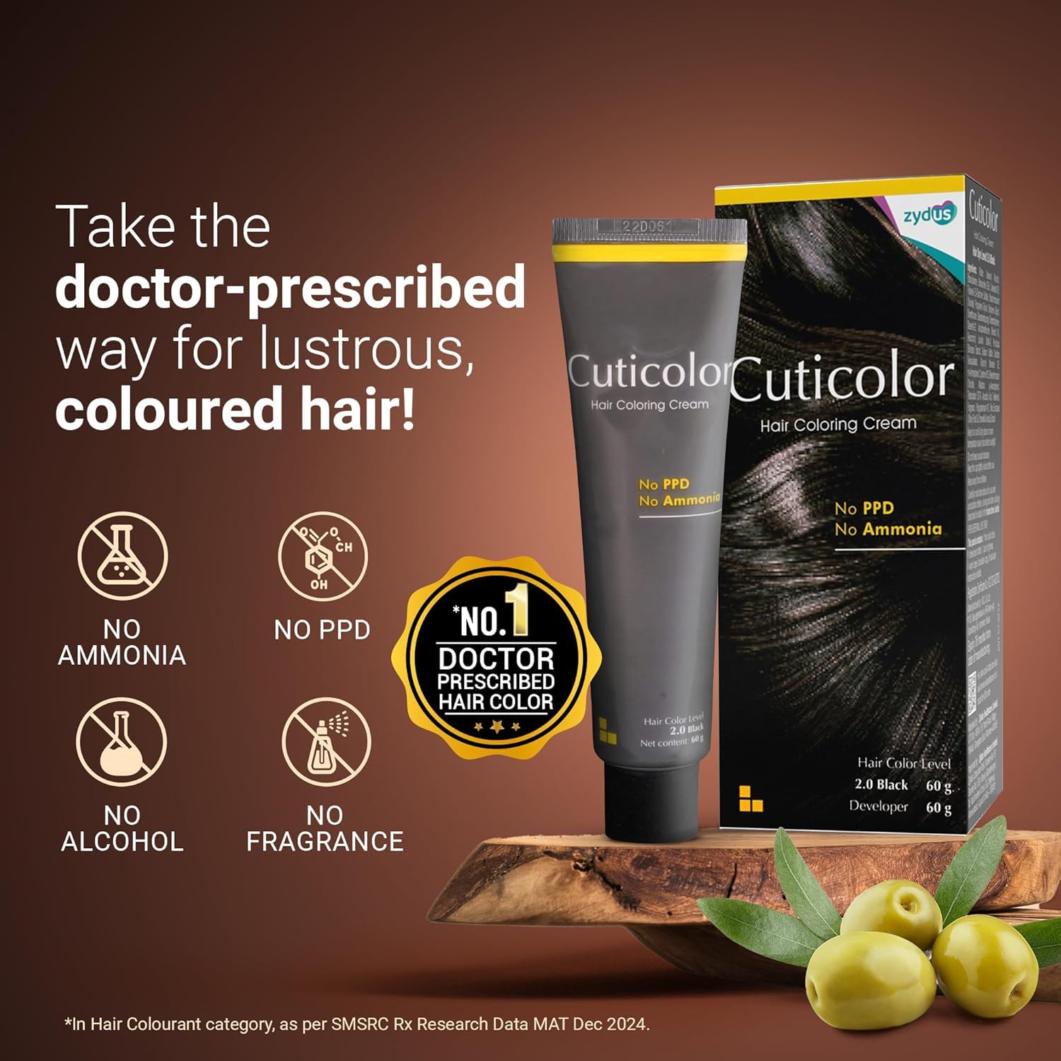 Cuticolor hair color cream box showing sensitive skin benefits