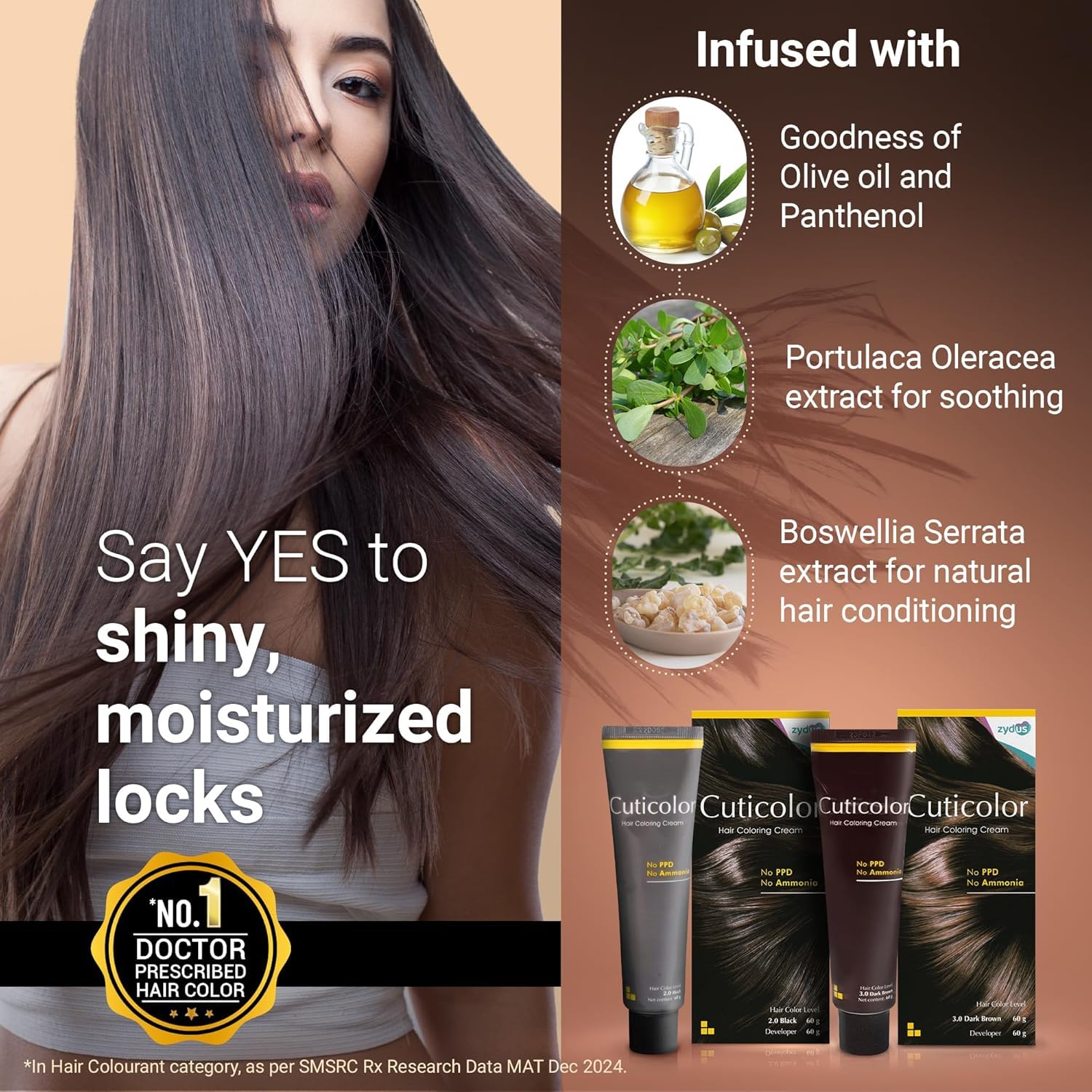 Side view of Cuticolor hair color packaging with ingredient details