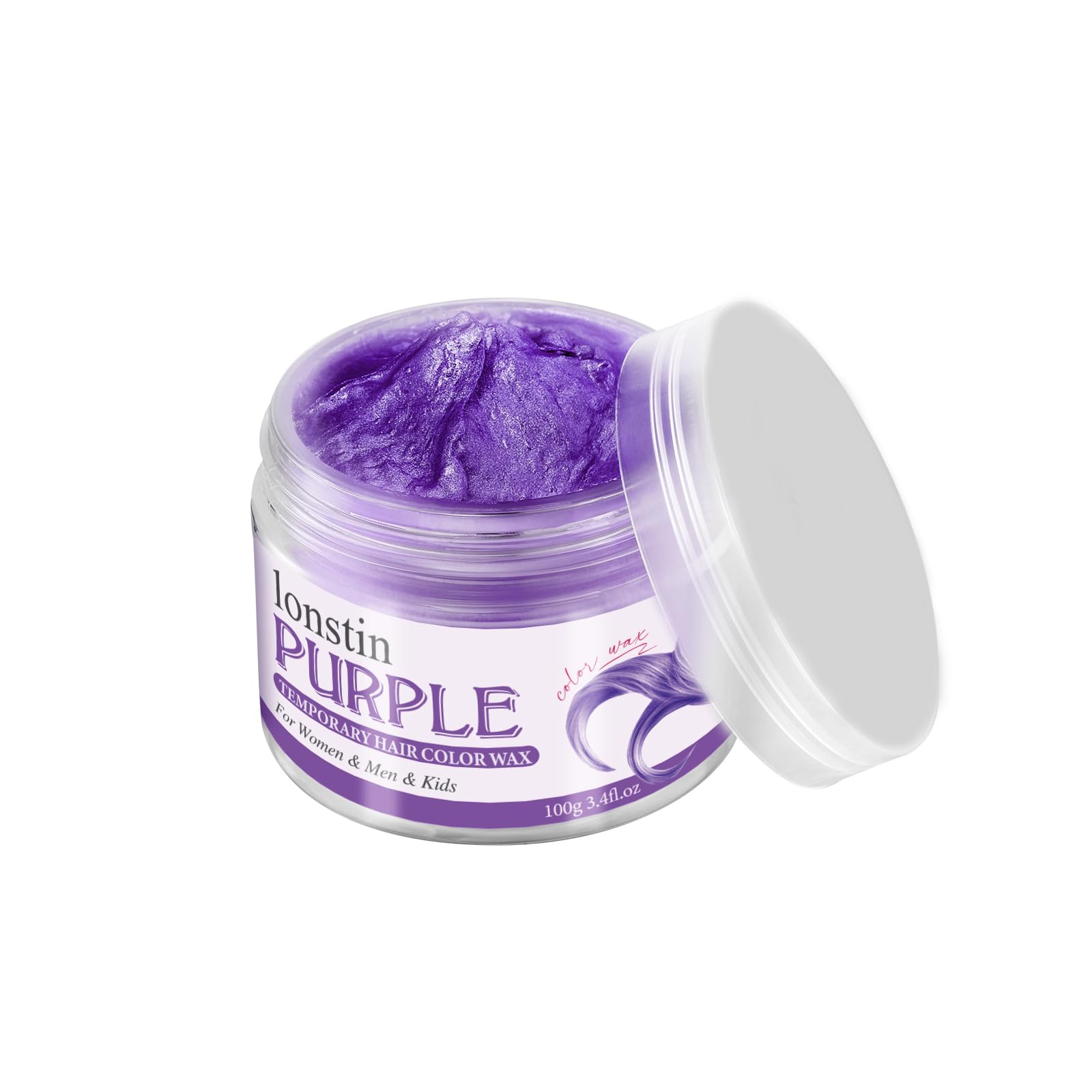 Lonstin hair wax applied on dark hair showing vibrant purple result