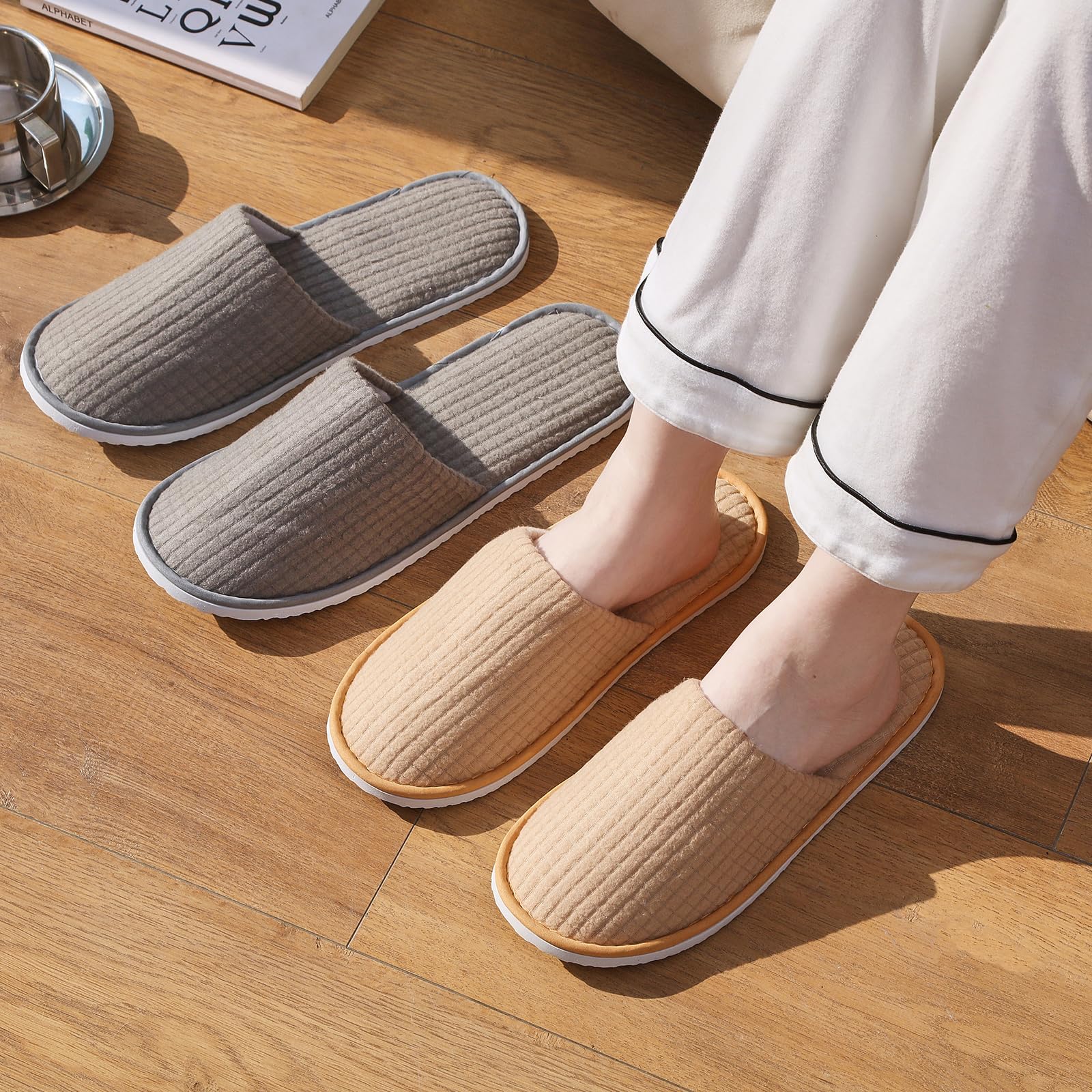 Decoue spa slides showing plush coral fleece texture
