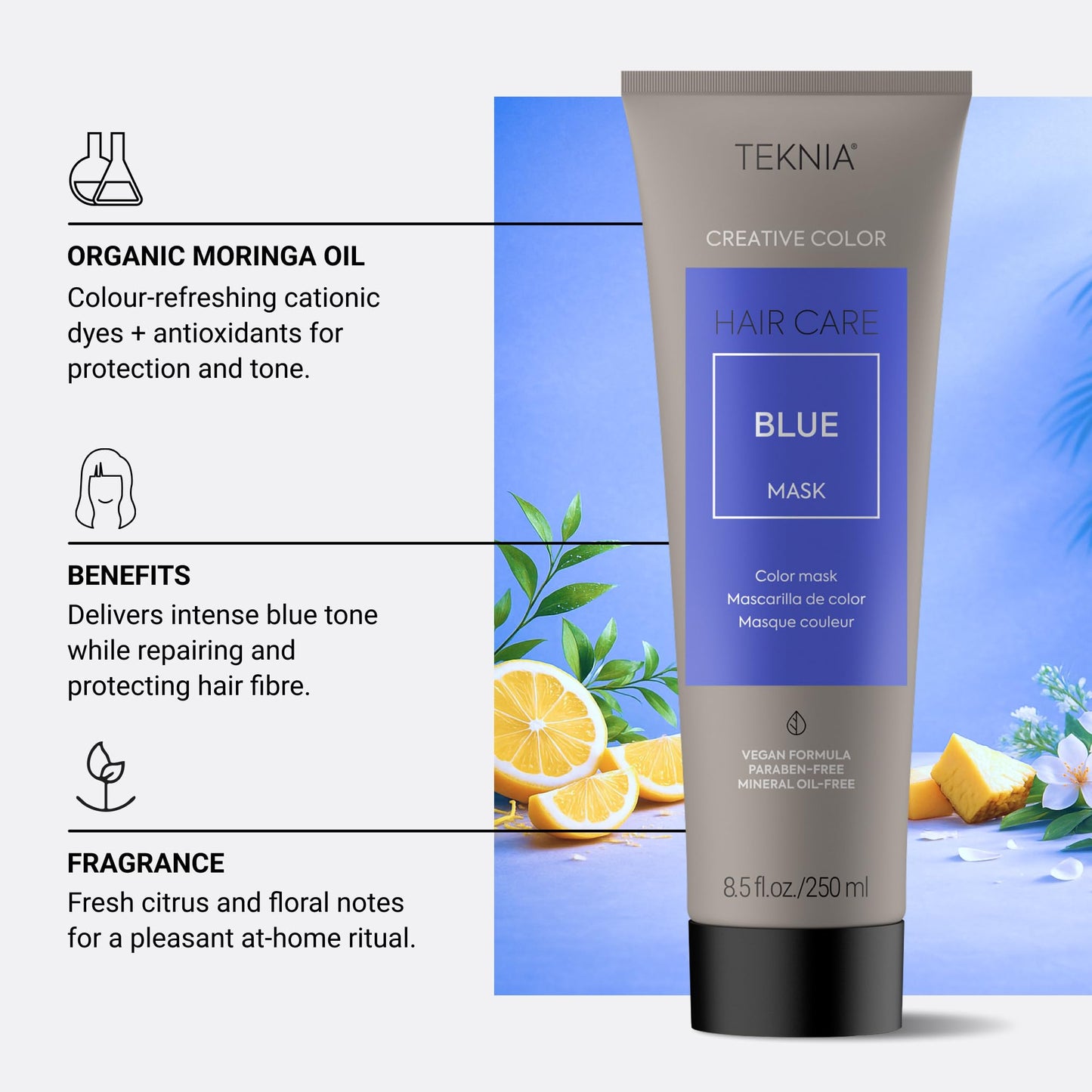 LakmÃ© Teknia blue hair mask branding detail