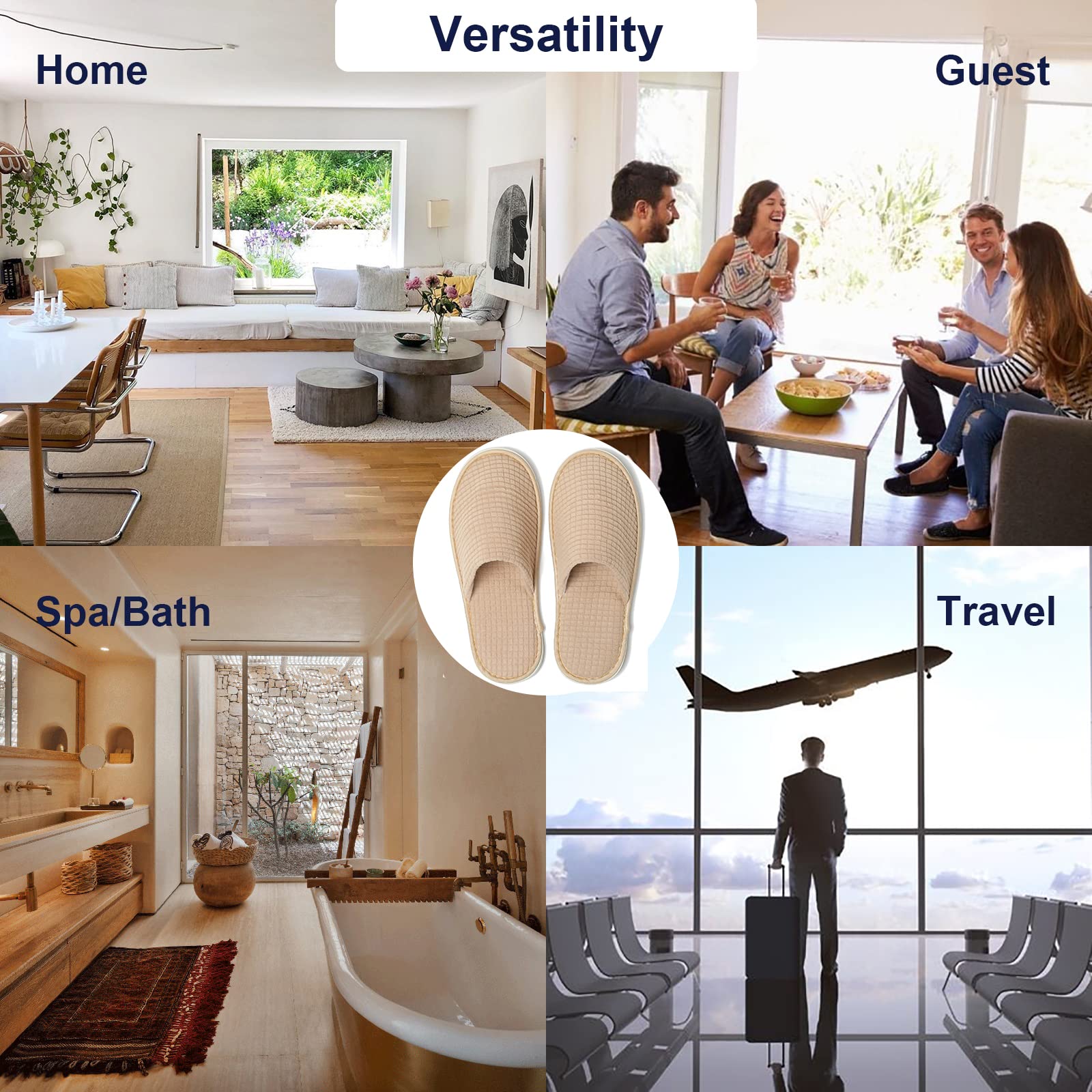 Cozyarea 6 pair guest slipper set for home and travel