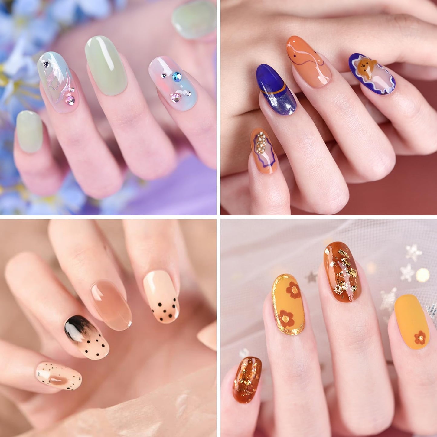 Arranged nail polish sample wheels on white background