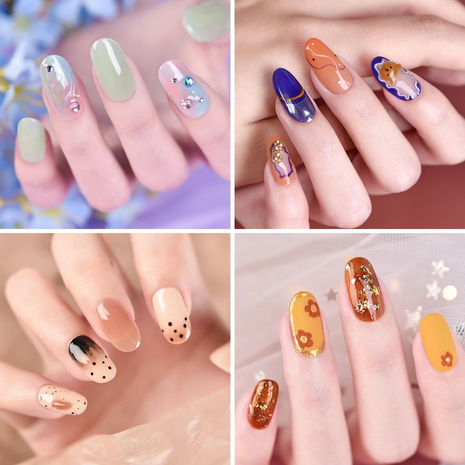Arranged nail polish sample wheels on white background