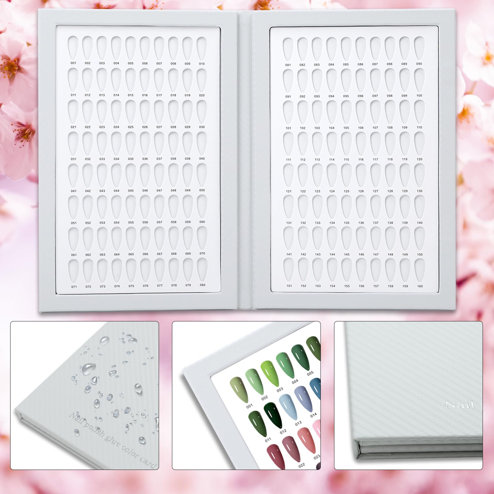 Close up of C12rtive nail display book storage slots