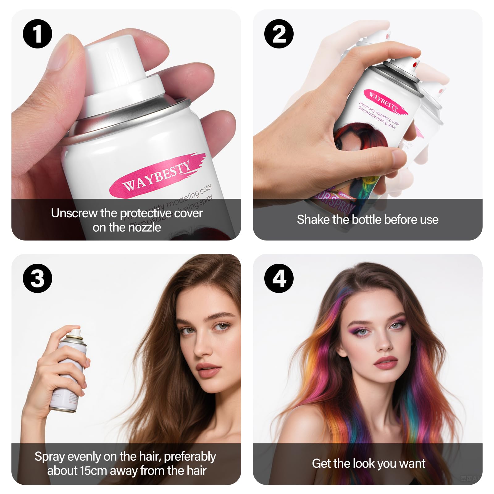 Waybesty temporary hair color spray displayed with cosplay accessories
