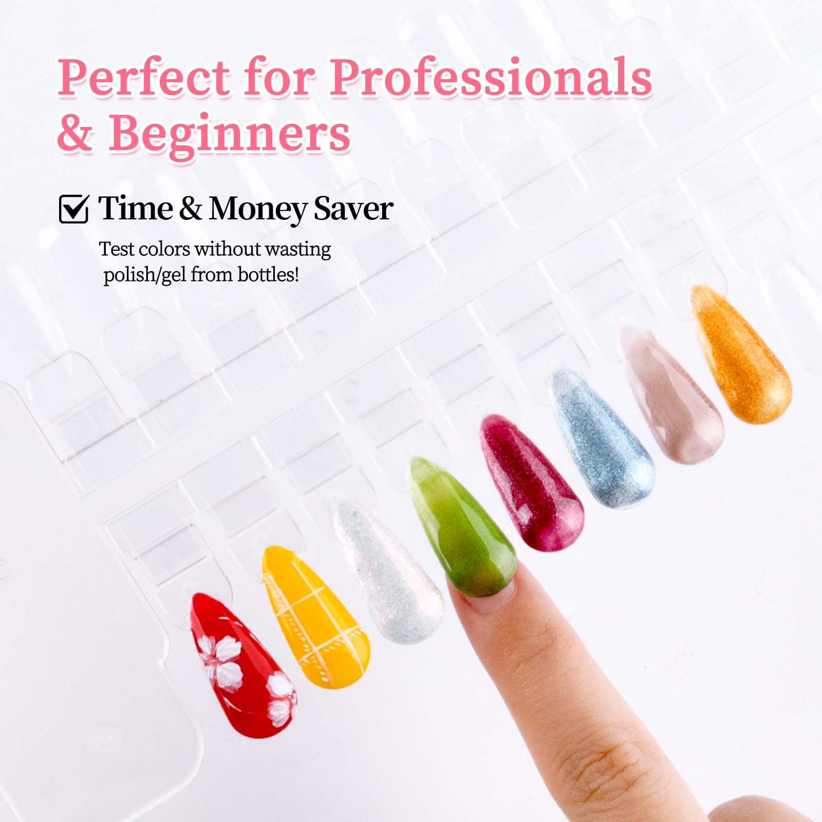 Manicure practice board with 72 clear nail art tips
