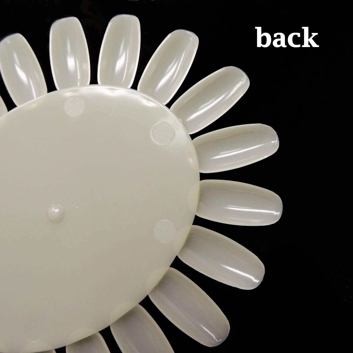 Hand holding plastic nail swatch wheel for color testing