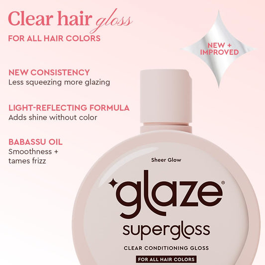Glaze Supergloss packaging showing clear conditioning benefits