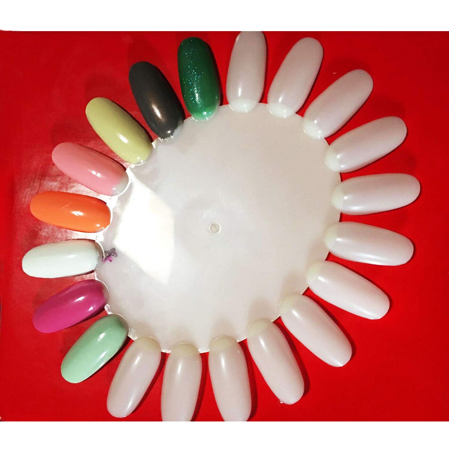 Nail art display wheels showing variety of polish colors