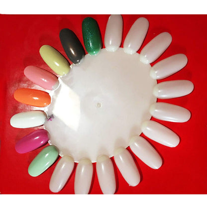Nail art display wheels showing variety of polish colors