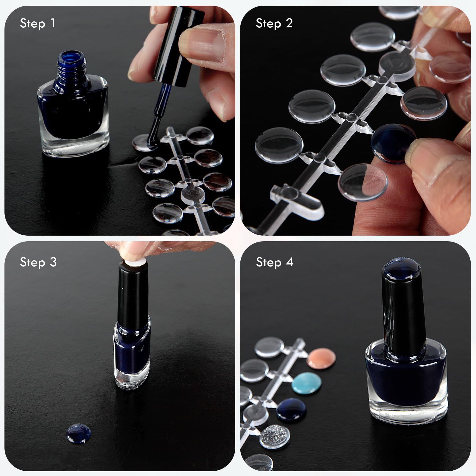 Nail art swatch dots with included adhesive stickers