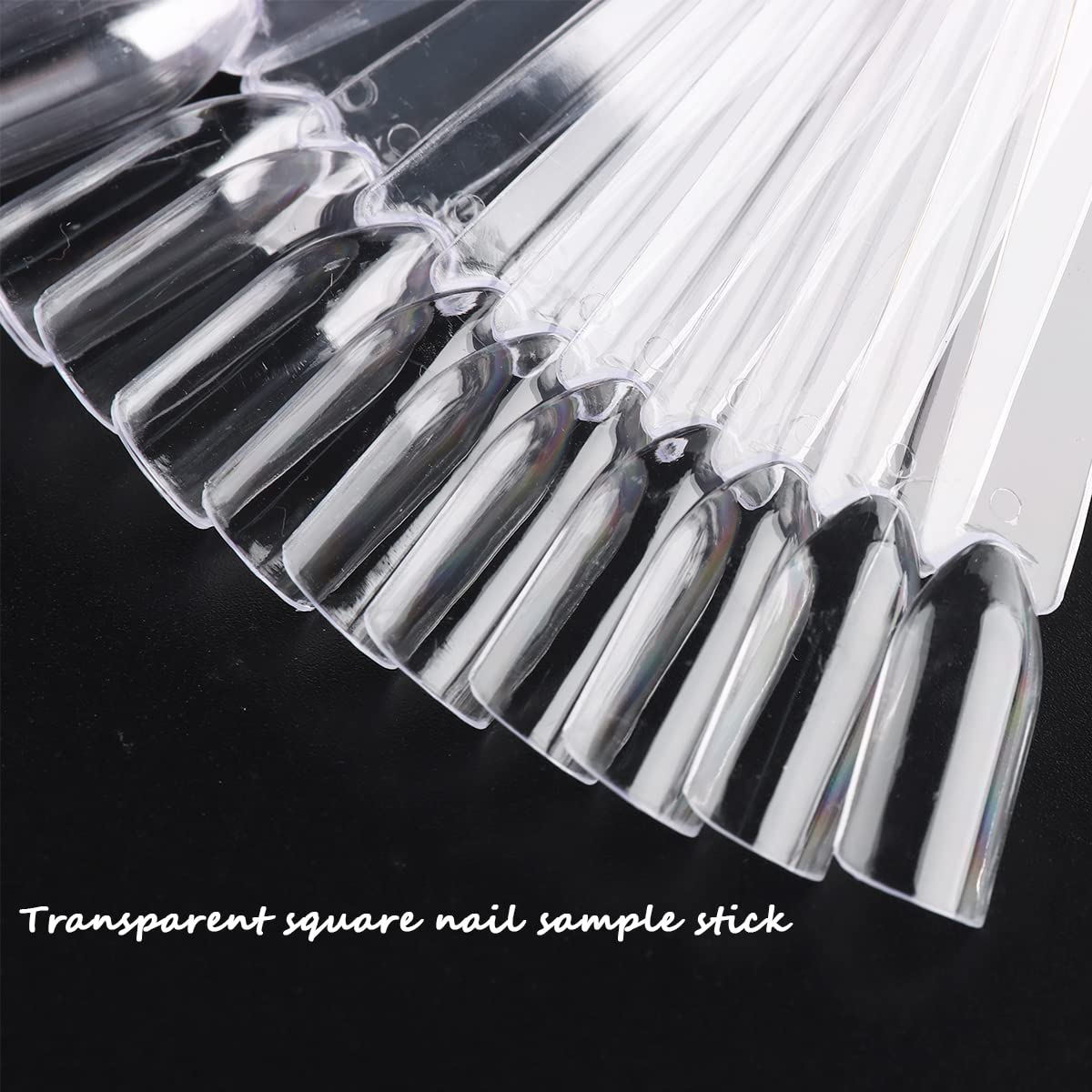 Close up of Fcozpjk square clear nail tips for gel polish color display