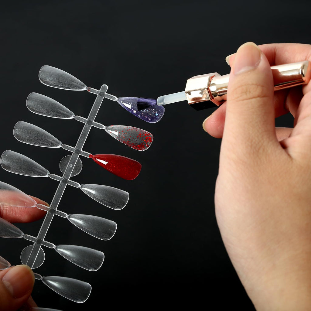 C12rtive nail color display tips arranged for easy color comparison