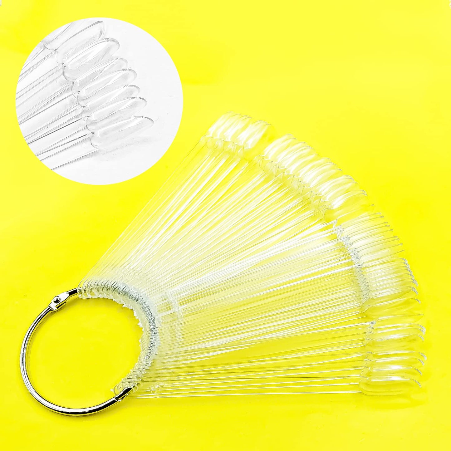 100 pieces nail art practice tips arranged on a metal ring
