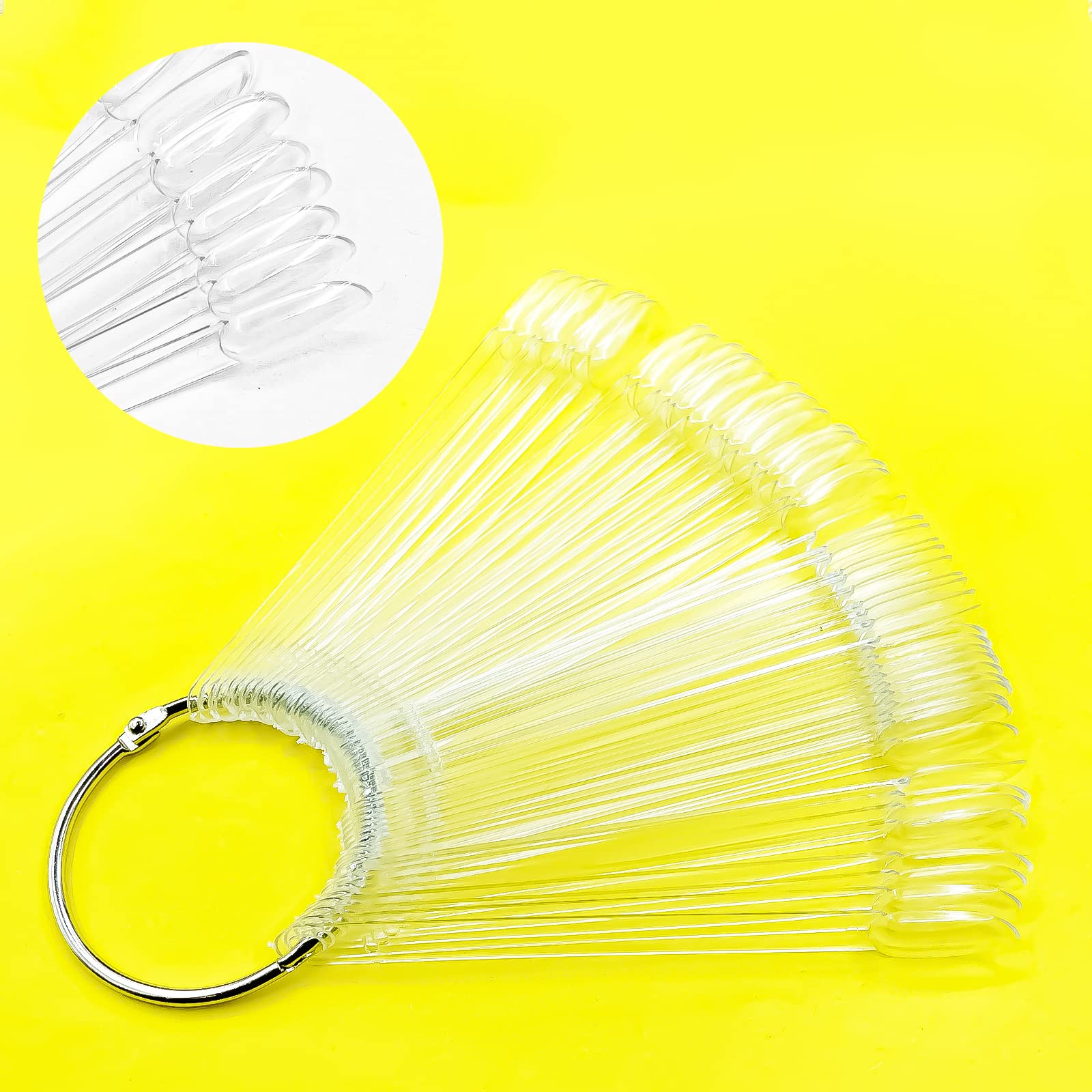 100 pieces nail art practice tips arranged on a metal ring