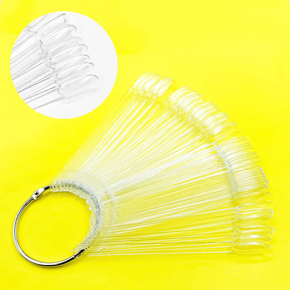 100 pieces nail art practice tips arranged on a metal ring