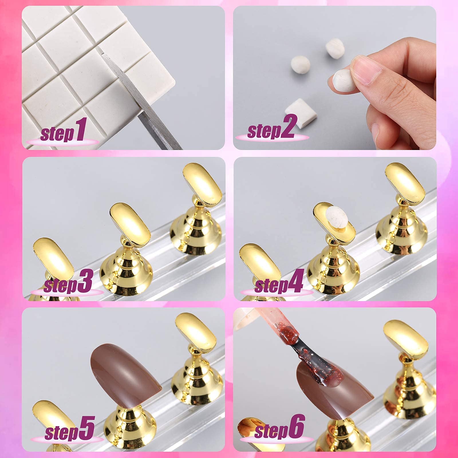 Close up of reusable adhesive putty used on nail practice stand