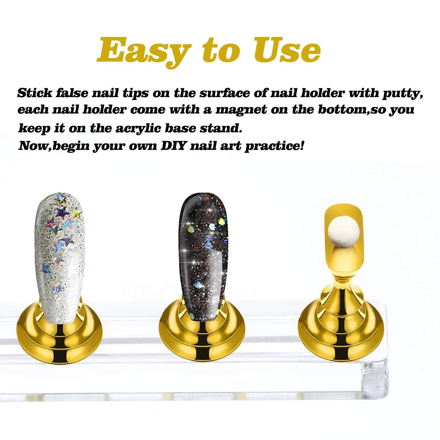 Set of two magnetic nail practice stands with false tips attached