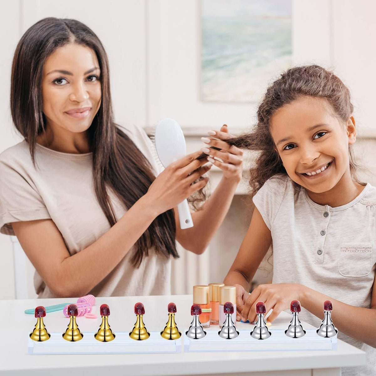 Professional nail art setup showing acrylic base and magnetic holders