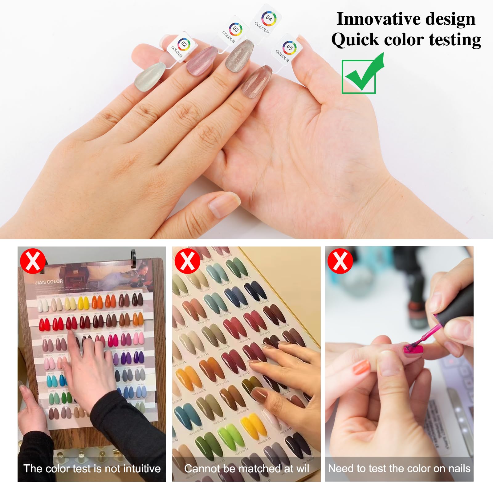 Detailed view of removable magnetic nail tips on acrylic board