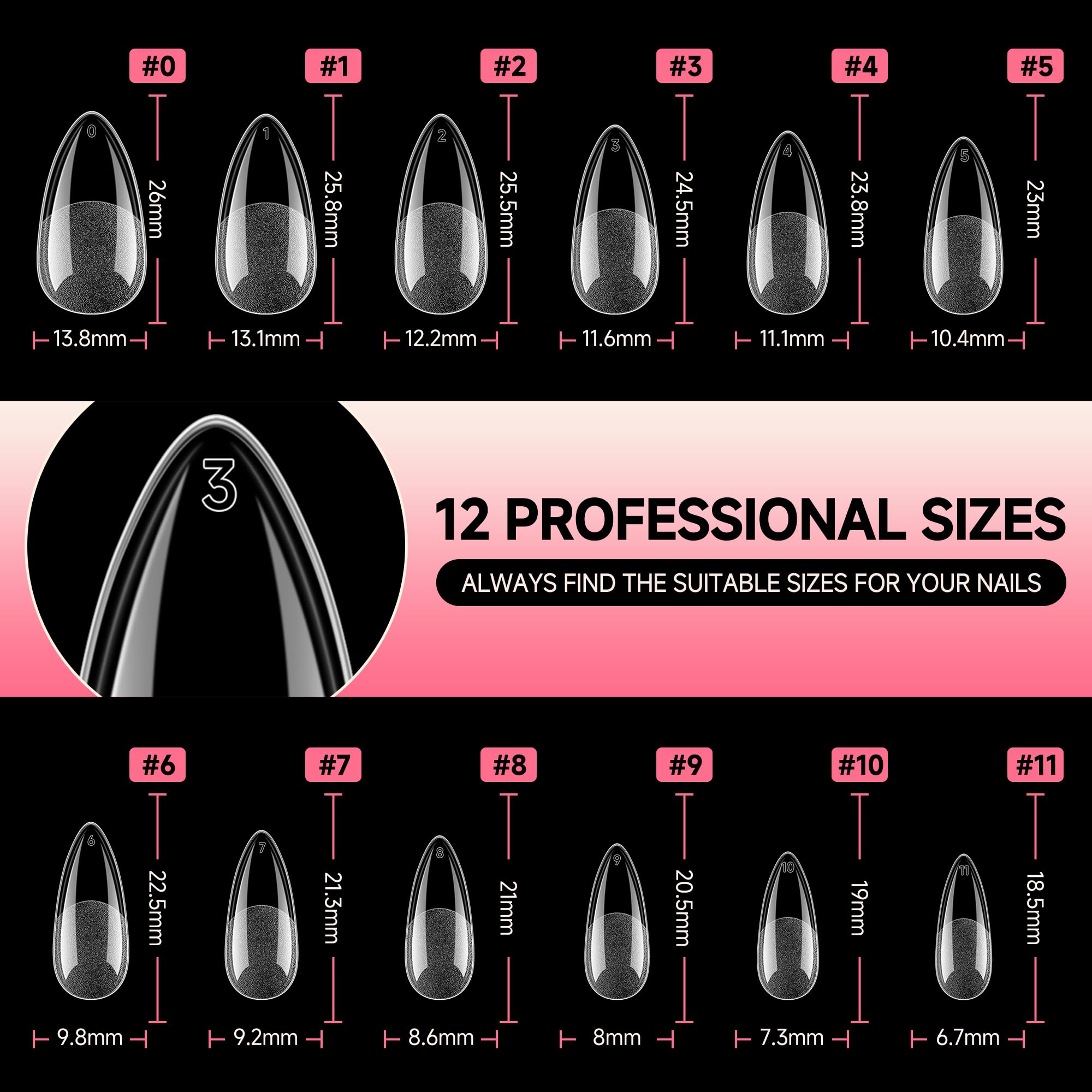 Durable soft gel nail extensions arranged for DIY manicure