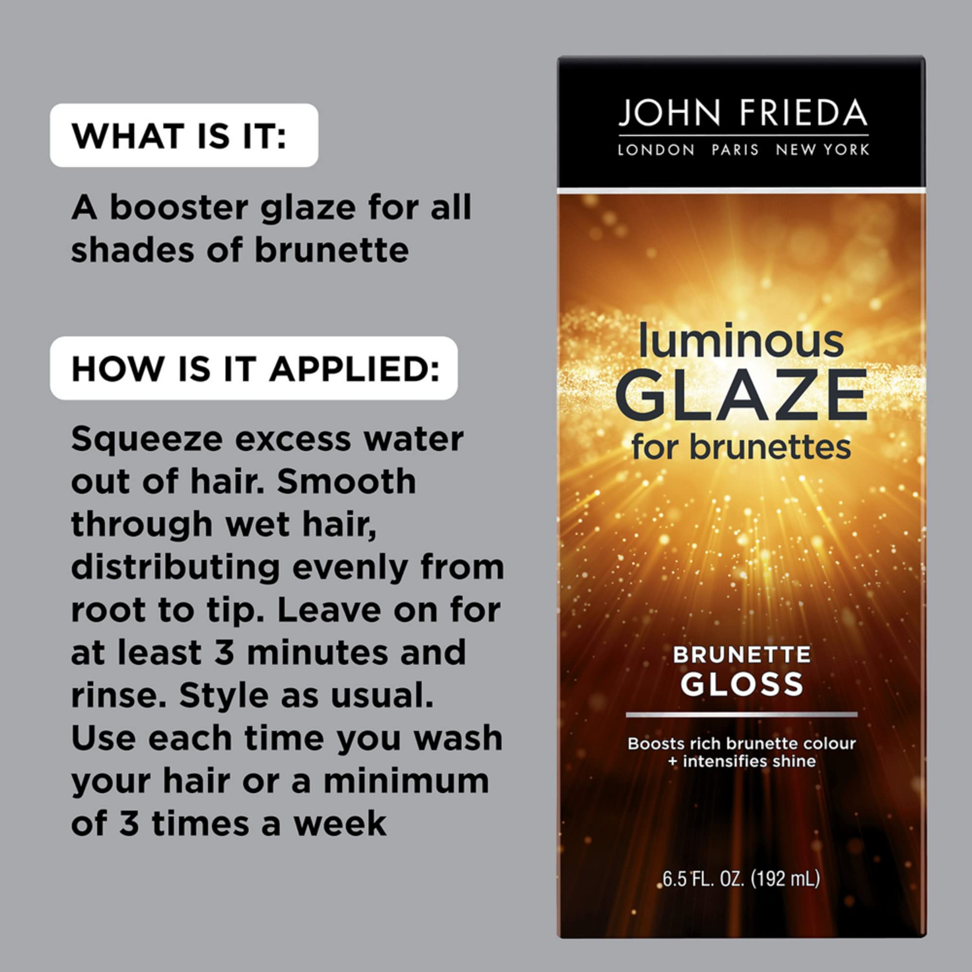 Back view of John Frieda Luminous Glaze showing usage instructions
