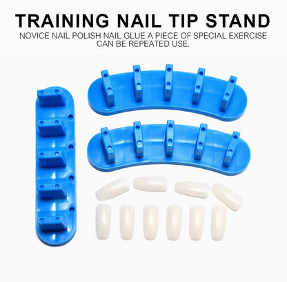 False nail tips secured on practice display stand