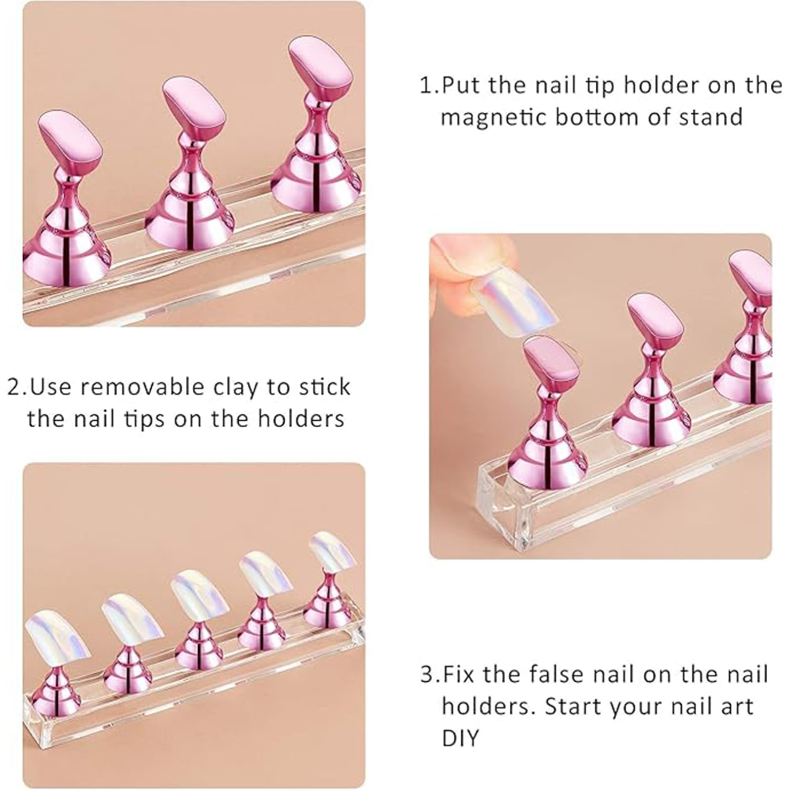 Pink and silver magnetic nail art display stand