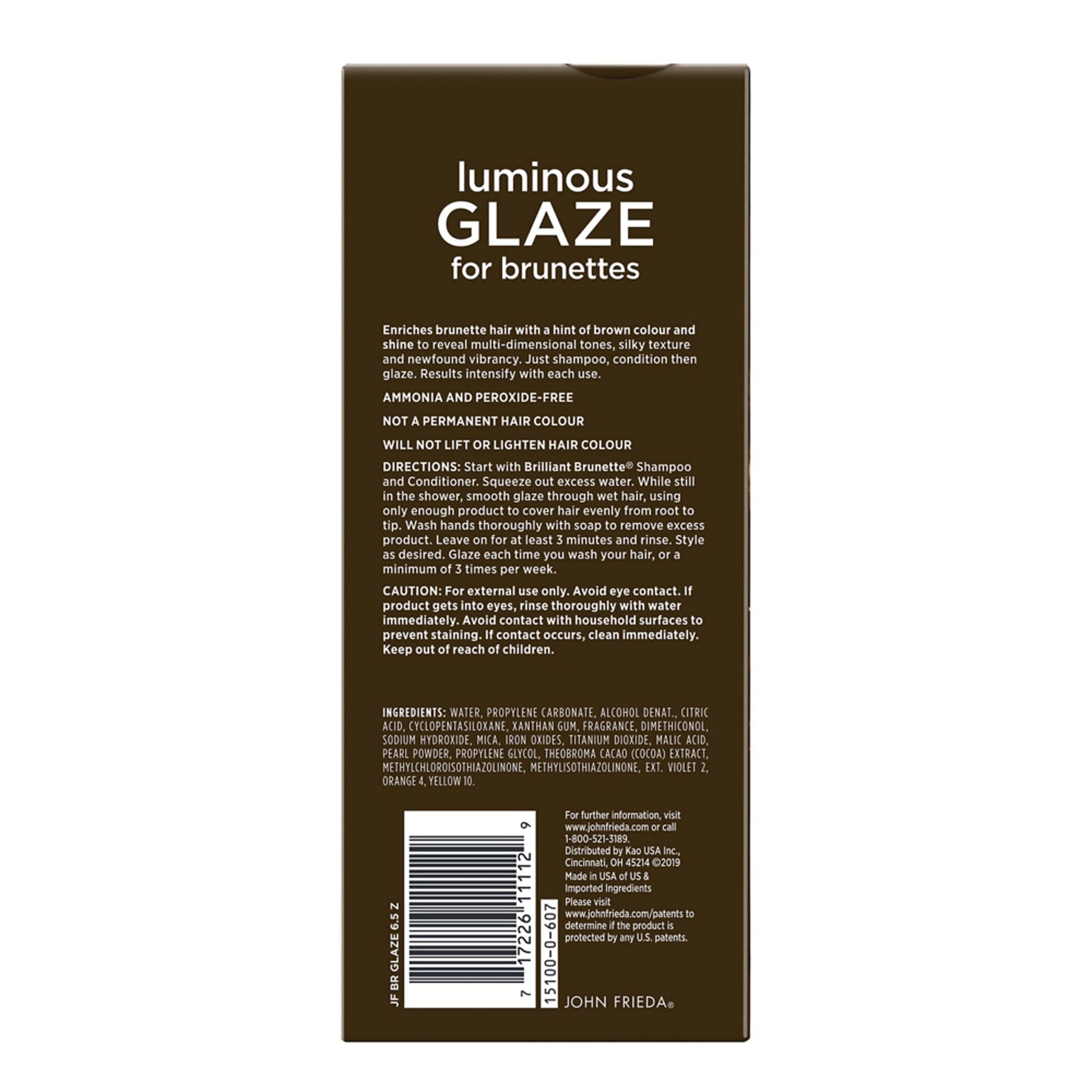 John Frieda hair gloss packaging details for brunette hair