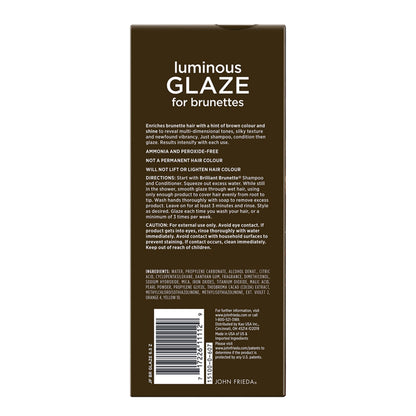 John Frieda hair gloss packaging details for brunette hair