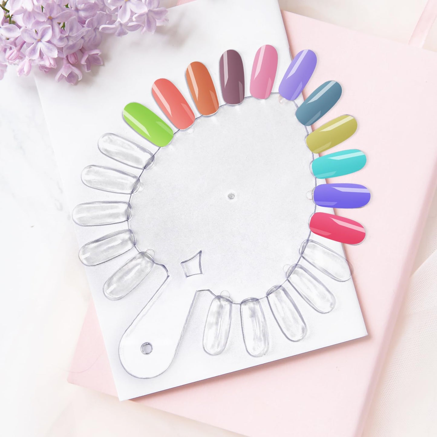 White heart shaped nail swatch wheels for manicure salon