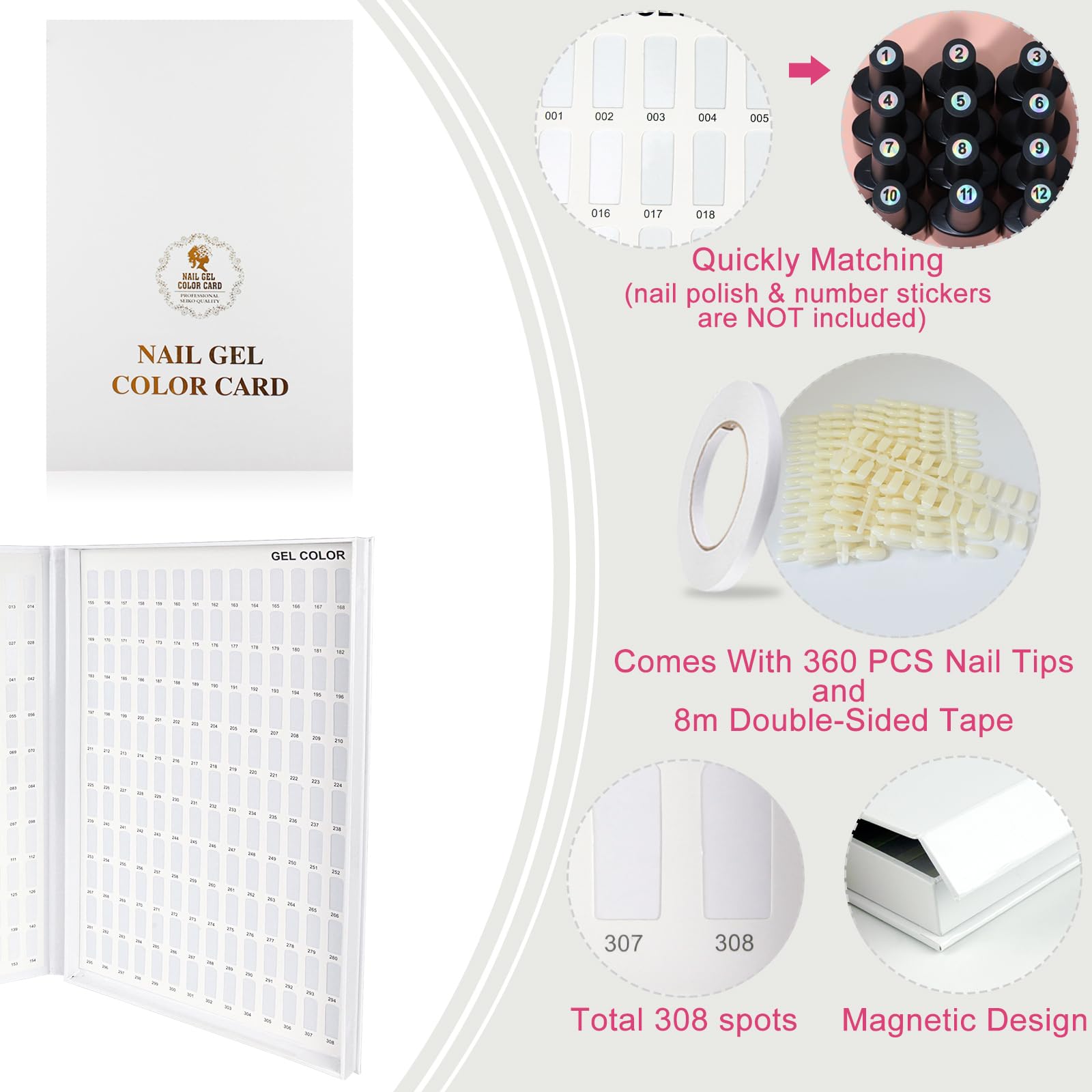 Open nail polish display book with numbered grids and clear tips