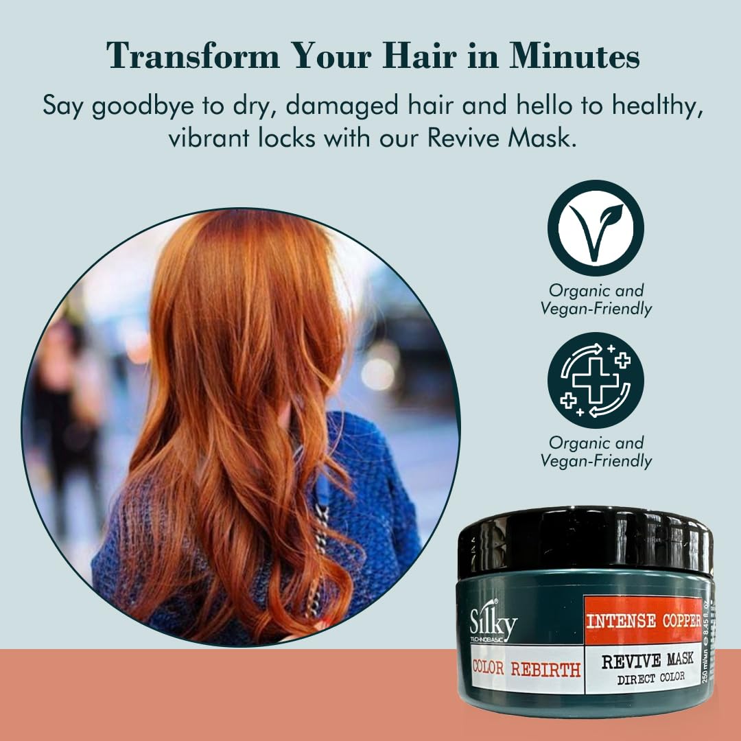 Vegan friendly hair mask for dry hair showing instructions and product size details