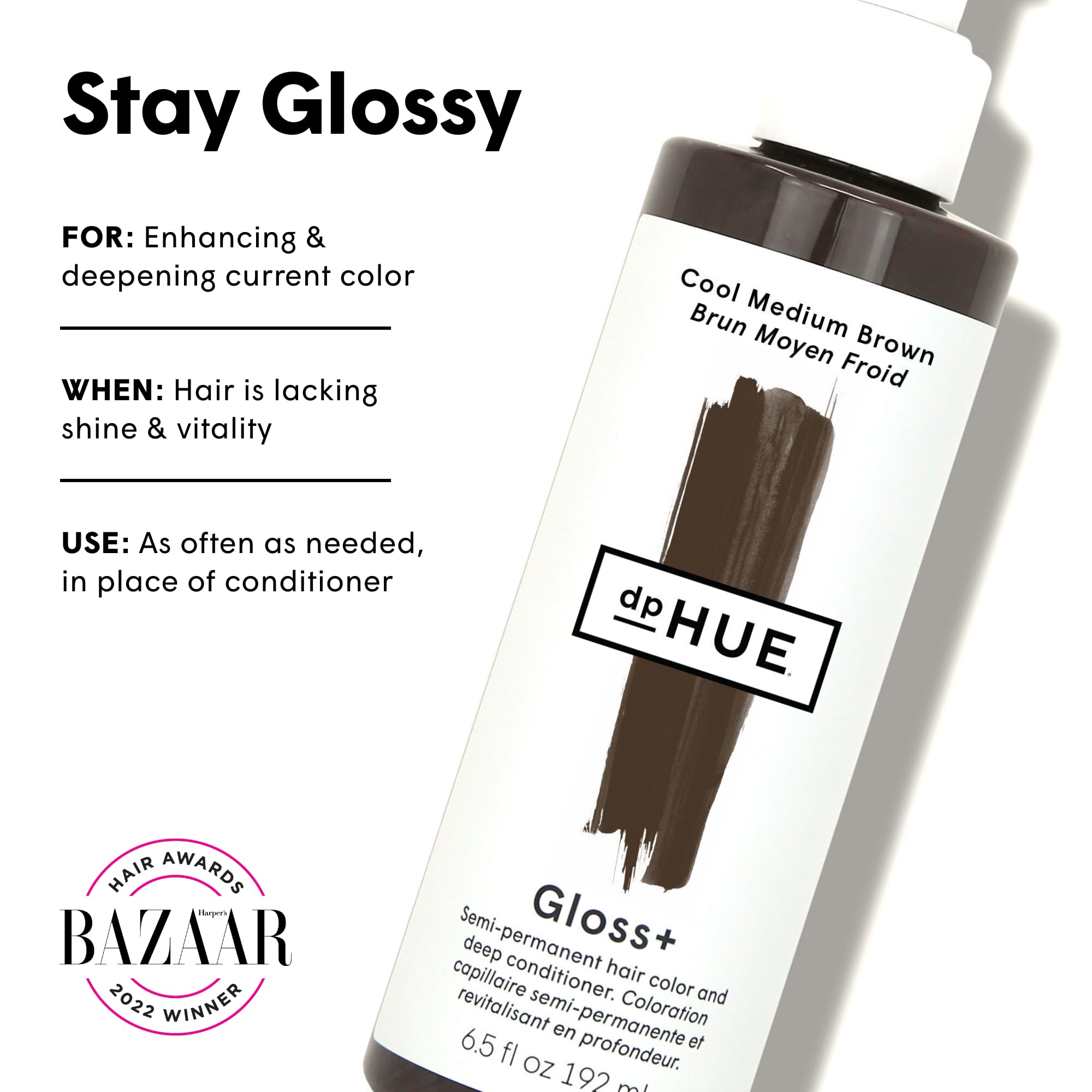 Close up of dpHUE Gloss Plus pump dispenser