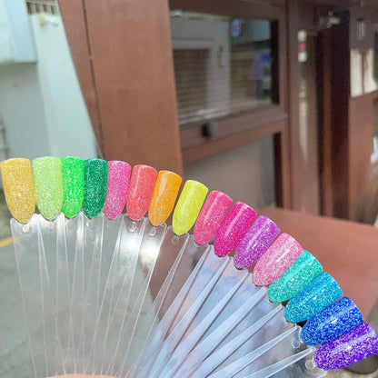 Close up of clear square nail polish display tips