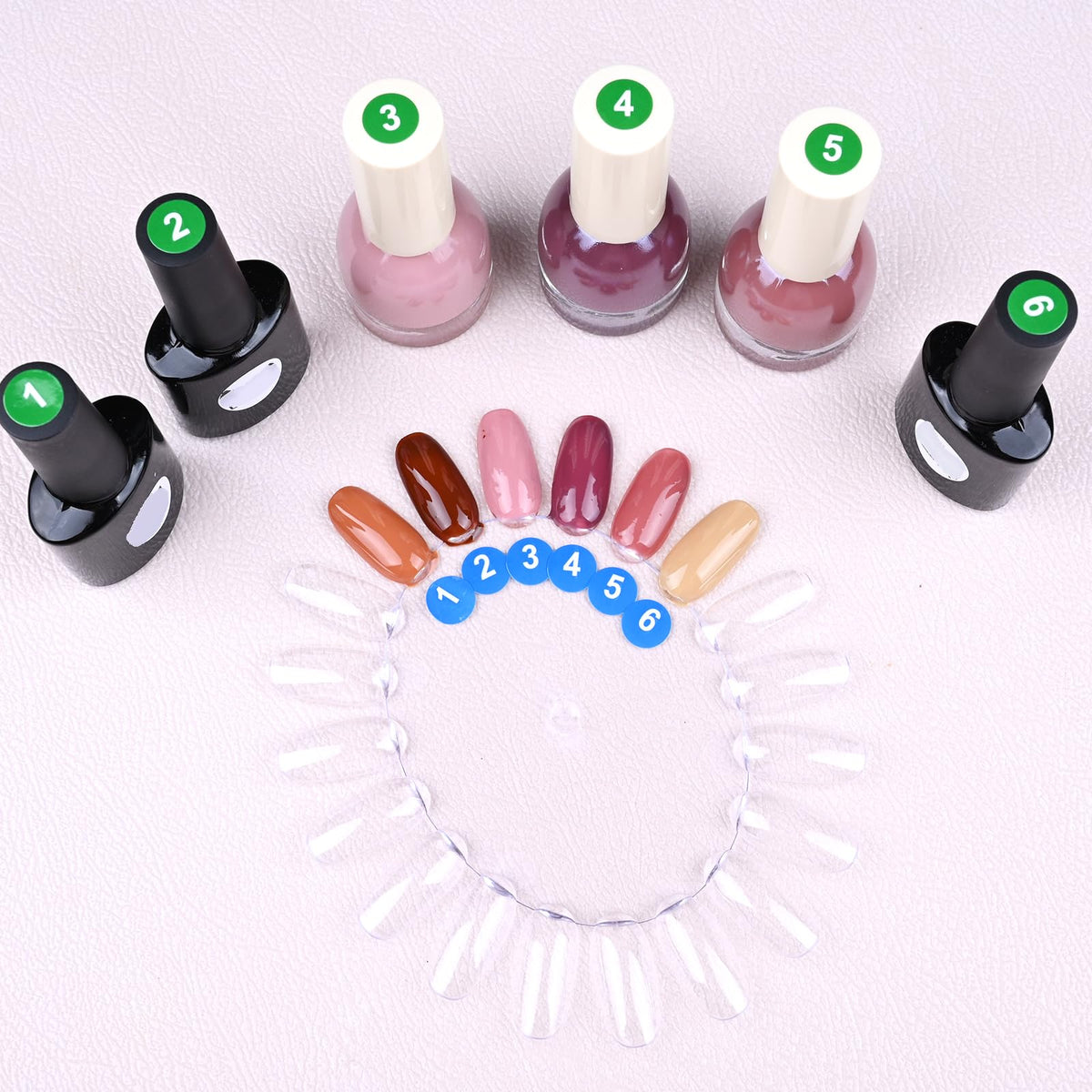 Transparent nail polish swatch wheels for color show