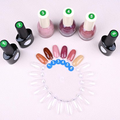 Transparent nail polish swatch wheels for color show