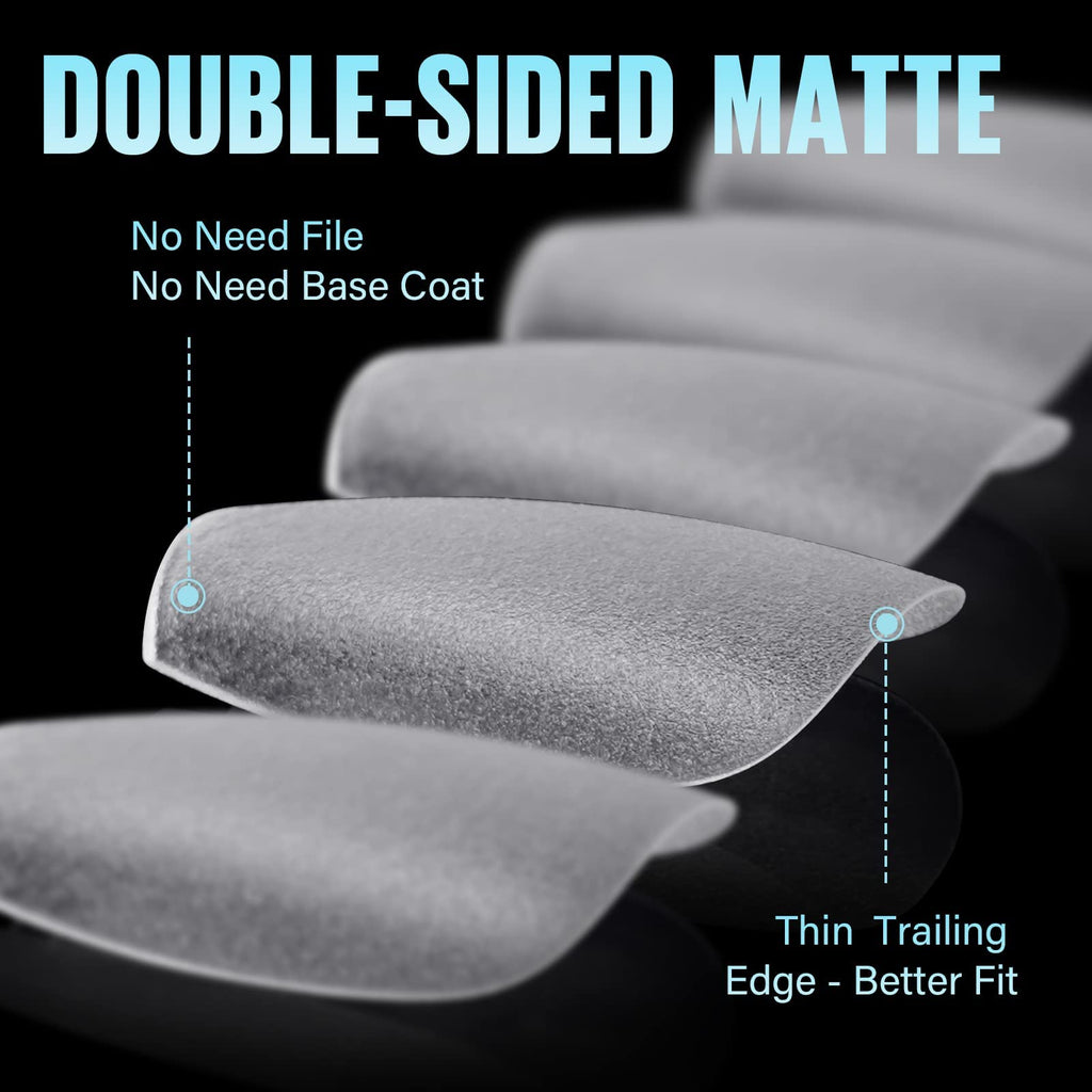 Tomicca coffin shaped press on nails showing matte finish
