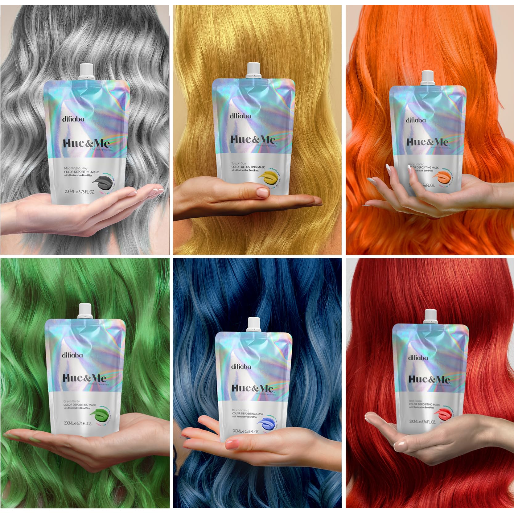 Difiaba color depositing mask holographic pouch back view instructions