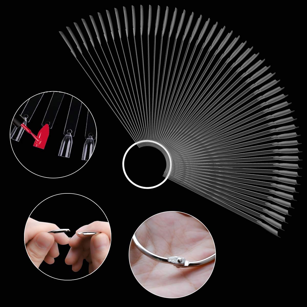 Durable plastic nail art display sticks with metal screw ring holder