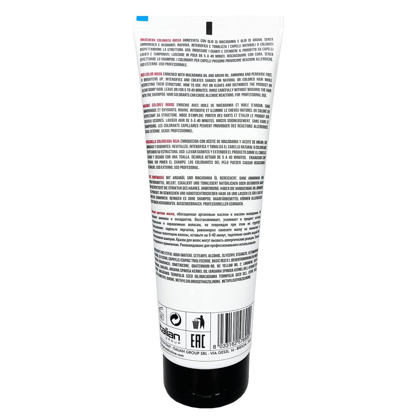 Compagnia Del Colore Rosso red nourishing color mask packaging details showing product volume