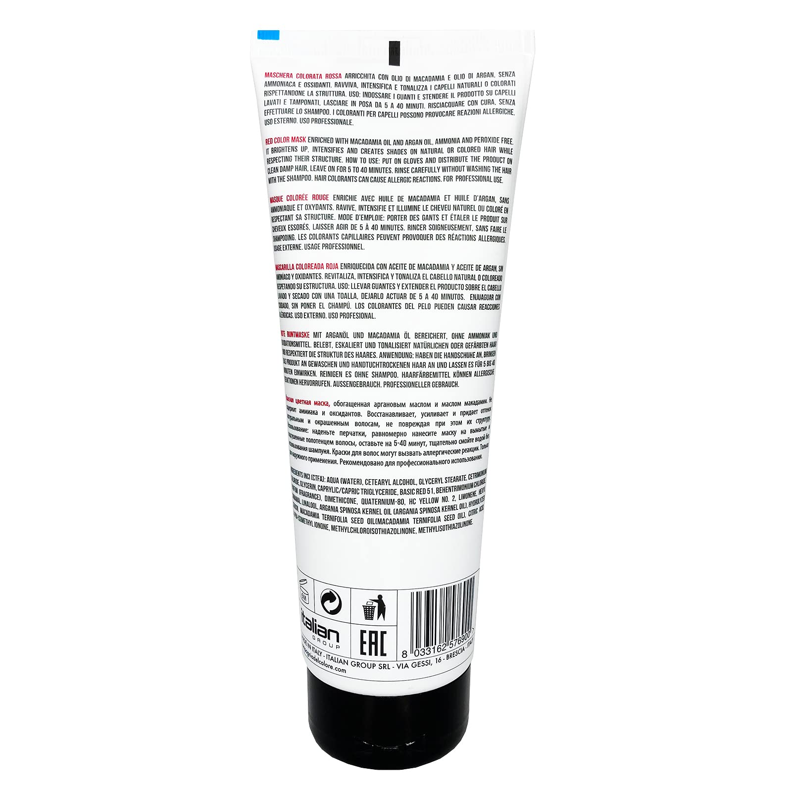 Compagnia Del Colore Rosso red nourishing color mask packaging details showing product volume