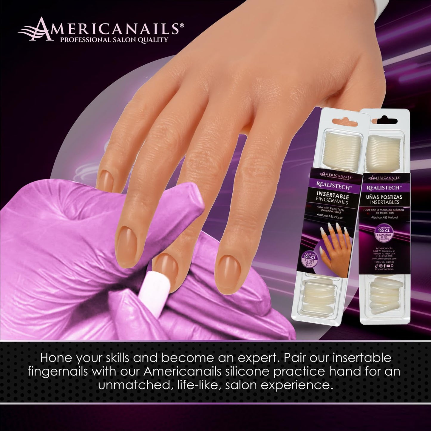 Close up of Americanails professional practice nail tips