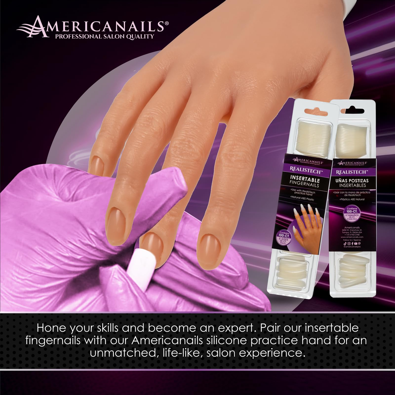 Close up of Americanails professional practice nail tips